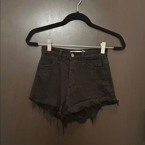 Vibrant Black Frayed Jean Shorts